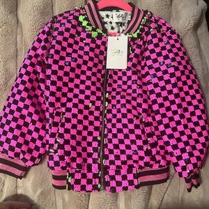Lola + The Boys Pink and Black Checkered Sequin Jacket